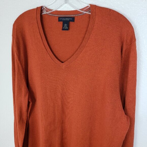 Banana Republic Luxury Blend Silk Cotton Cashmere V-Neck Sweater Orange size L - Picture 13 of 13
